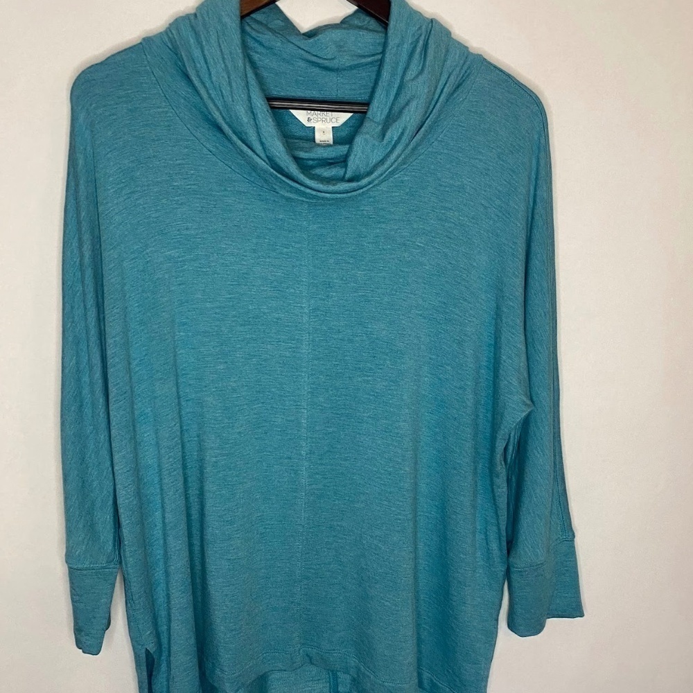 NWT Market & Spruce Stitch Fix Aqua Blue Cowl Neck 3/4 Sleeves Top, Small NEW